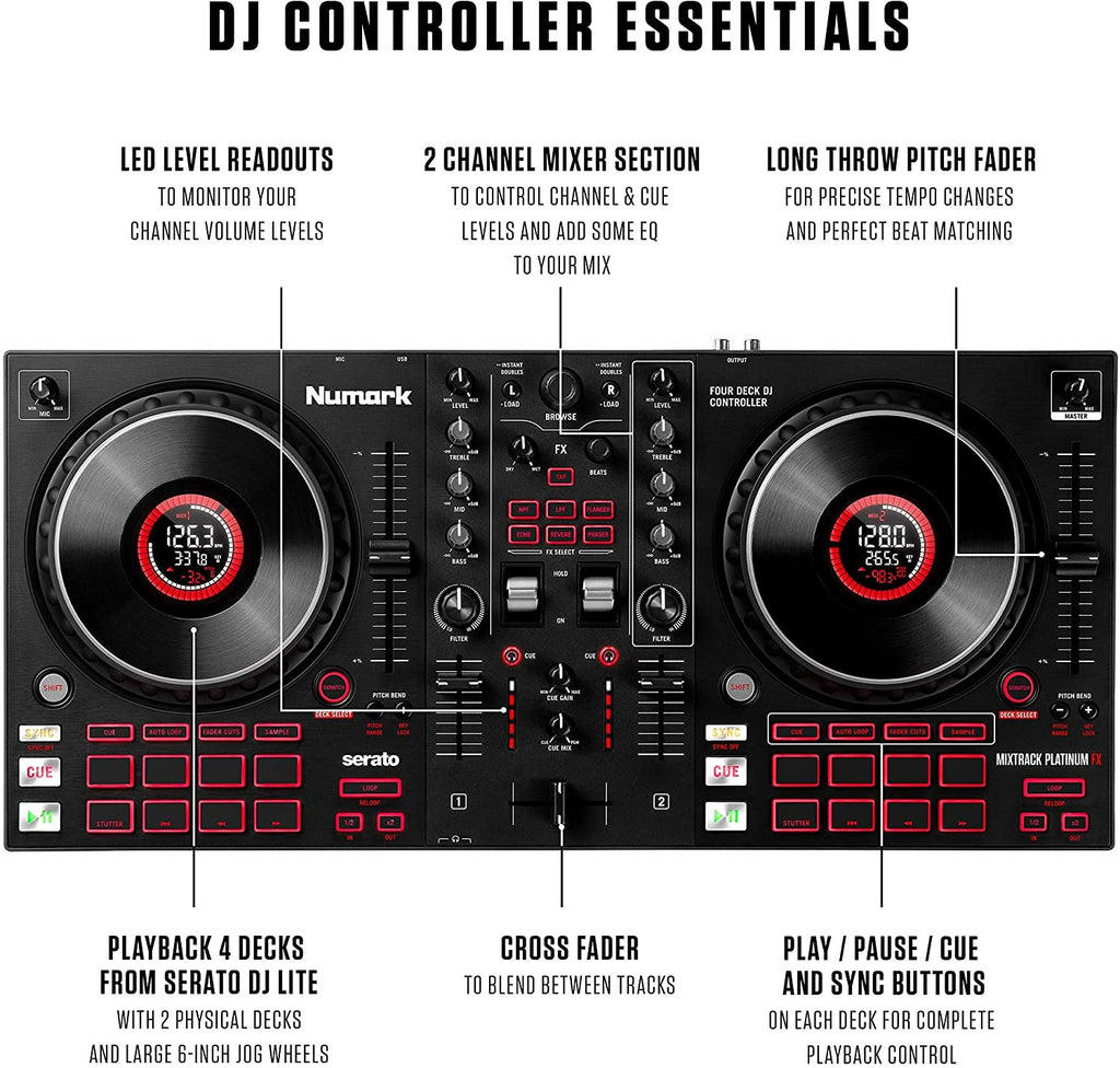 Numark Mixtrack Platinum FX - DJ Controller For Serato DJ with 4