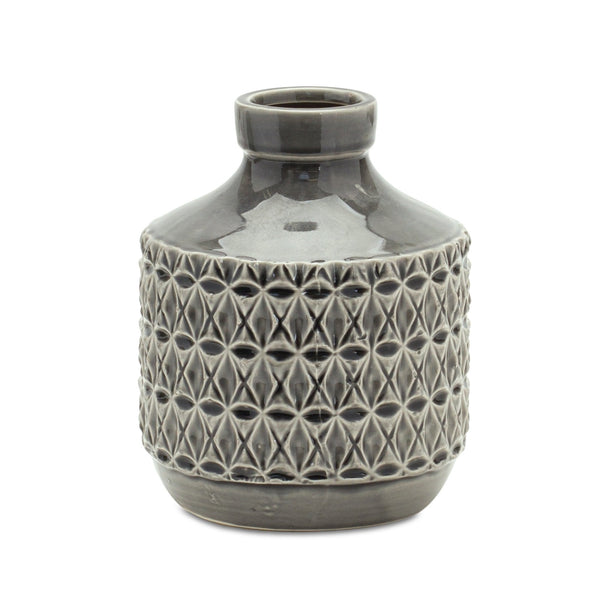 Melrose Goemetric Terra Cotta Vase with Black Finish 7"H