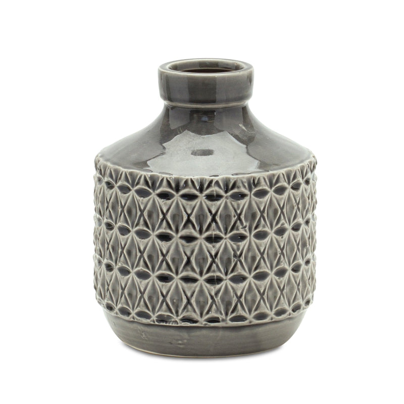 Melrose Goemetric Terra Cotta Vase with Black Finish 7"H