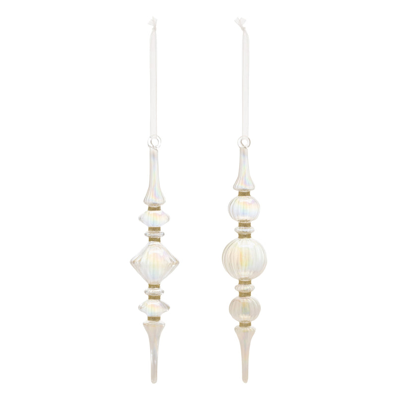 Melrose Clear Iridescent Finial Drop Ornament (Set of 12)