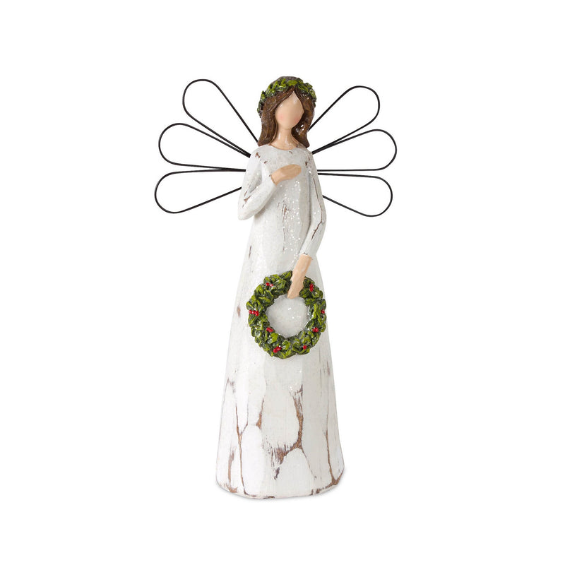Melrose Frosted Winter Angel with Bird and Wreath Accent (Set of 2)