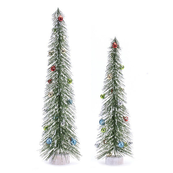 Melrose Glittered Bottle Brush Tree with Ornaments (Set of 2)