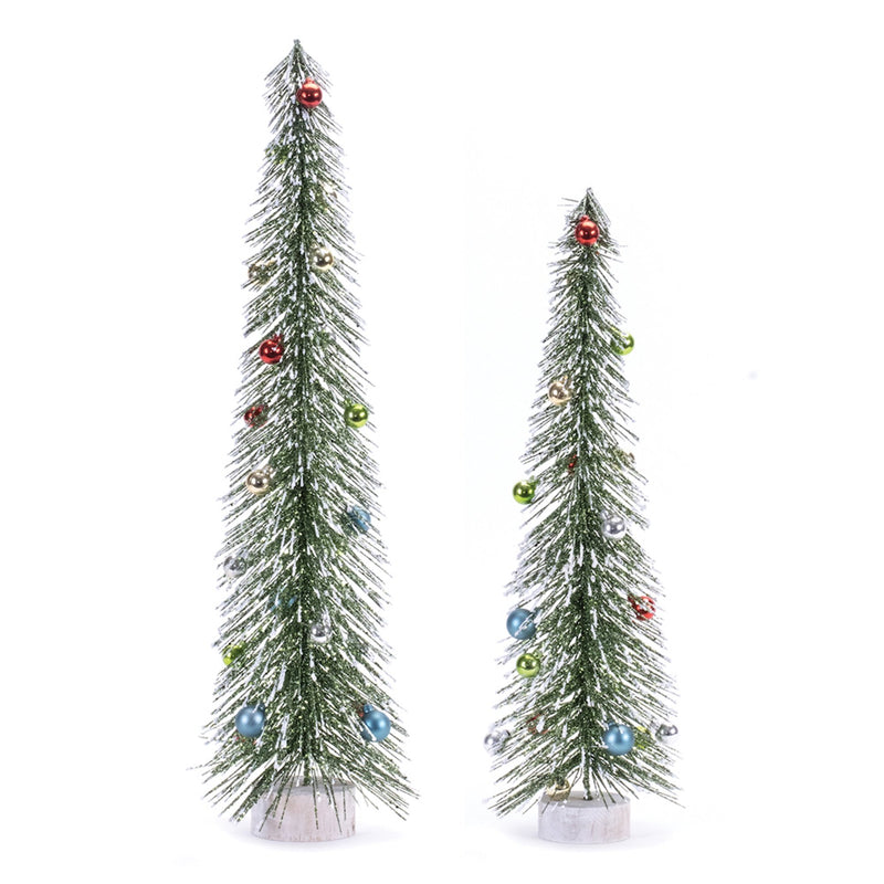 Melrose Glittered Bottle Brush Tree with Ornaments (Set of 2)