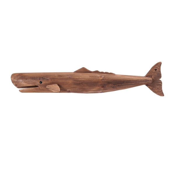 Melrose Pine Wood Whale Wall Accent 34"L, Nautical, Modern, Rustic, Wood, Metal