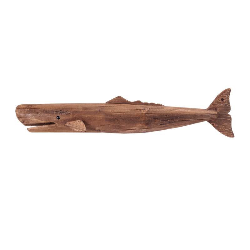 Melrose Pine Wood Whale Wall Accent 34"L, Nautical, Modern, Rustic, Wood, Metal