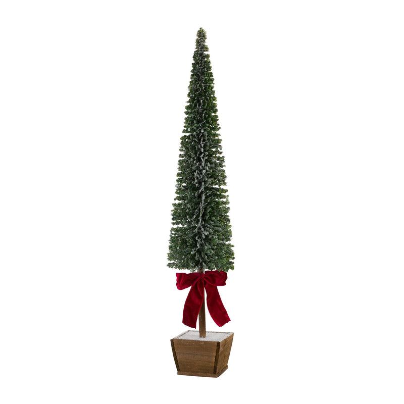 Melrose PVC Bottle Brush Design Pine Tree Decor with Bow (Set of 3)