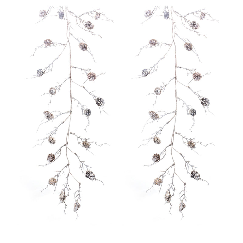 Melrose Flocked Pinecone Twig Garland (Set of 2)