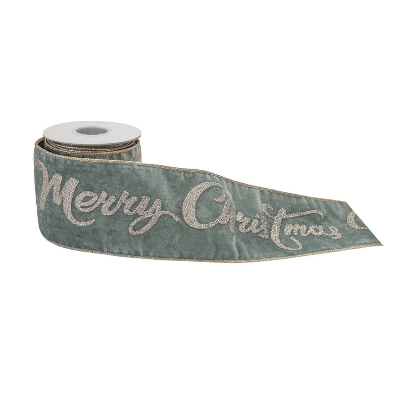 Melrose Glittered Merry Christmas Wired Ribbon 4" x 5 Yds.