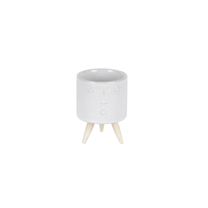 Melrose Porcelain Face Planter with Wooden Legs Set of 3 Planter, Face