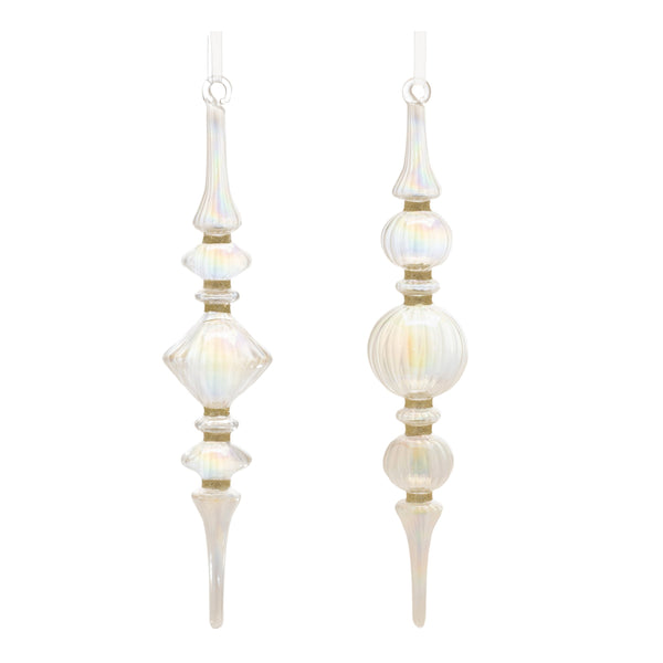Melrose Clear Iridescent Finial Drop Ornament (Set of 12)