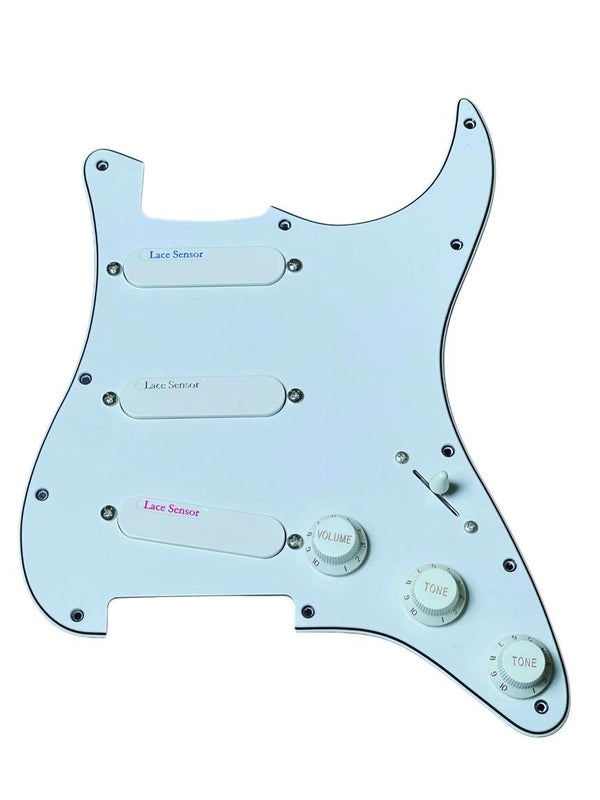 Lace Sensor Blue/Silver/Red SSS Loaded Pickguard – 3-Ply White