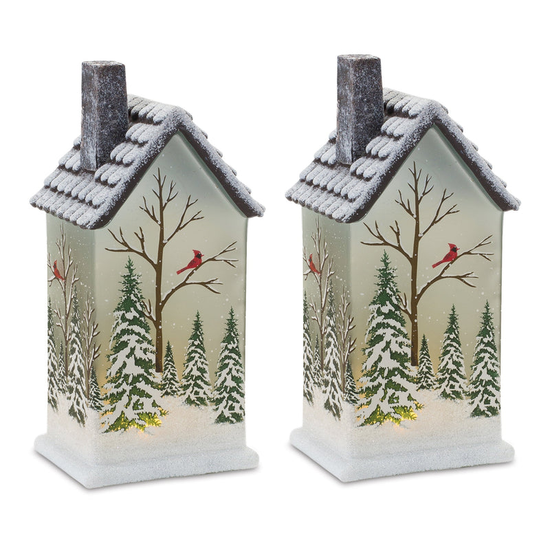 Melrose LED Lighted House with Pine Trees (Set of 2)