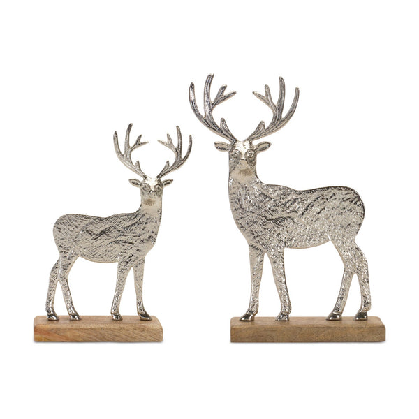 Melrose Metal Deer Silhouette with Wood Base (Set of 2)