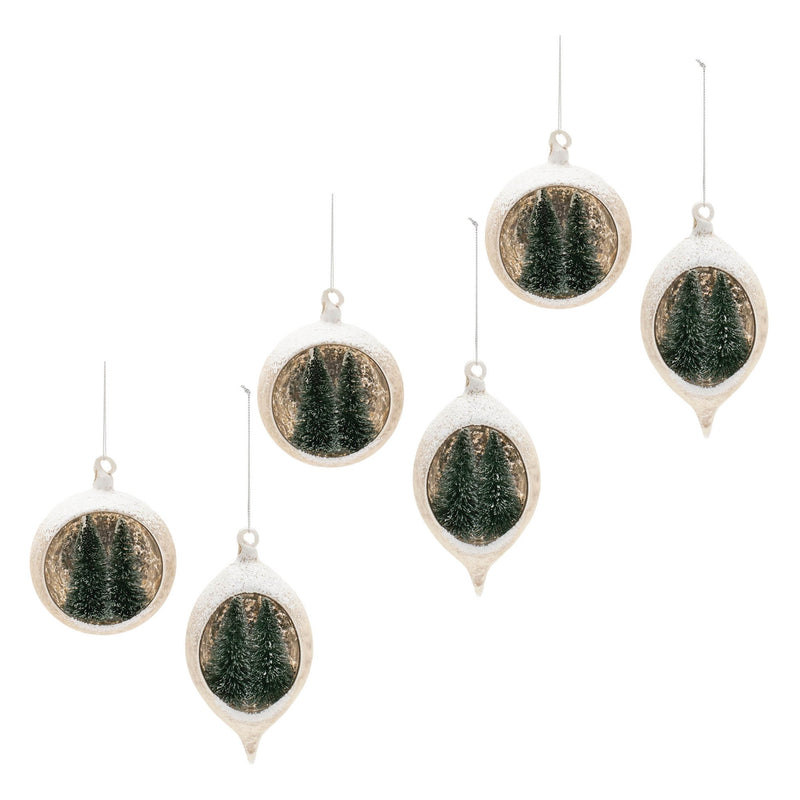Melrose Mercury Glass Ornament with Pine Trees (Set of 6)