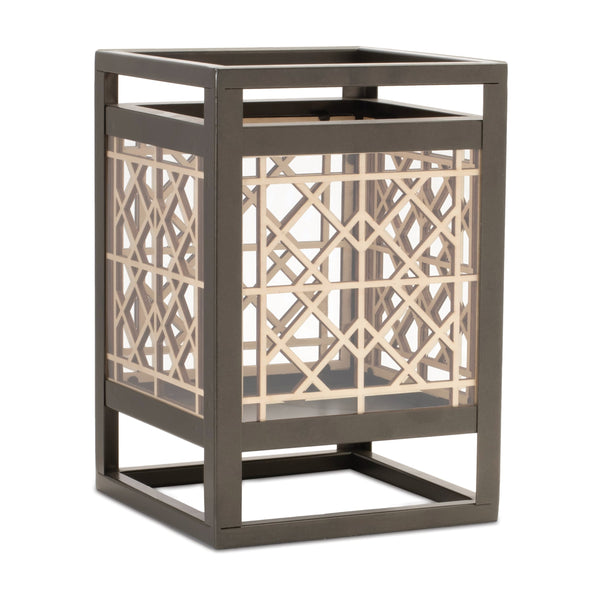 Melrose Cut Out Wood Candle Holder with Iron Frame 9.75"H