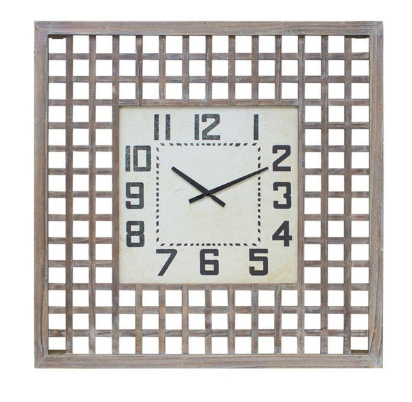 Melrose 30” Square Lattice Wood Wall Clock, Rustic, Battery Operated, Analog