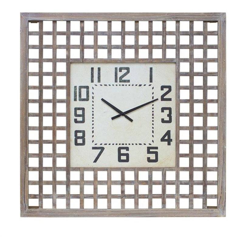 Melrose 30” Square Lattice Wood Wall Clock, Rustic, Battery Operated, Analog