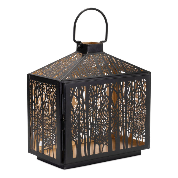 Melrose Forest Cut Metal Lantern with Gold Accent 12"H Rustic Black  Gold