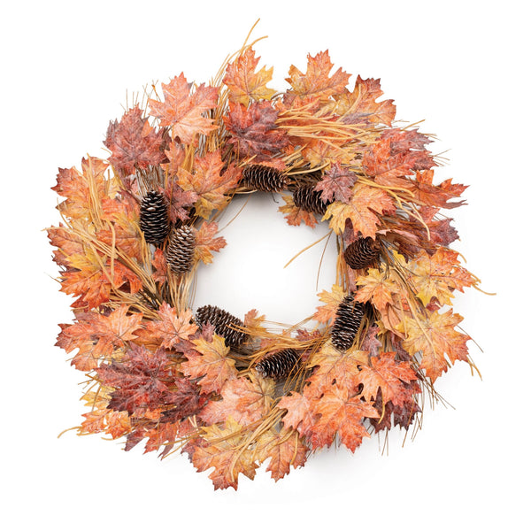 Melrose Fall Maple Leaf and Pinecone Wreath 26"D
