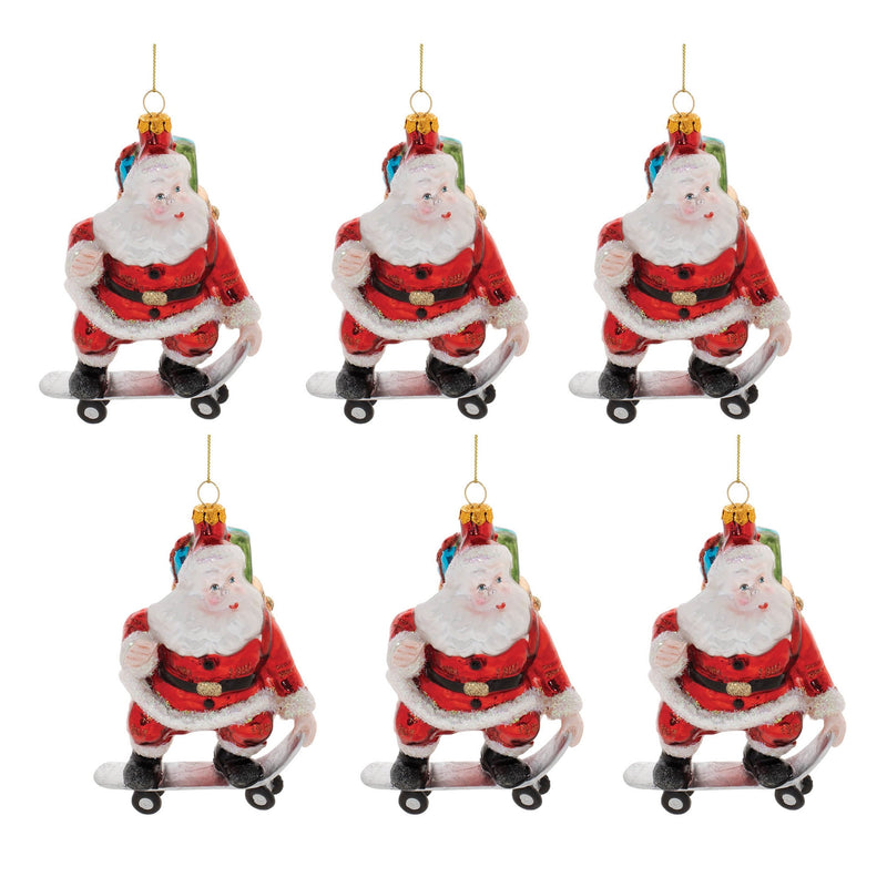 Melrose Glass Skateboarding Santa Oranment (Set of 6)
