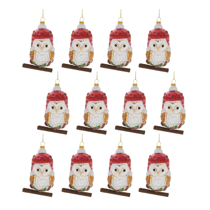 Melrose Glittered Glass Owl Ornament (Set of 12)