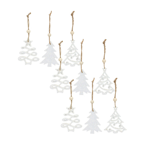 Melrose Wood Tree Tag Ornament with Beaded Hanger (Set of 9)