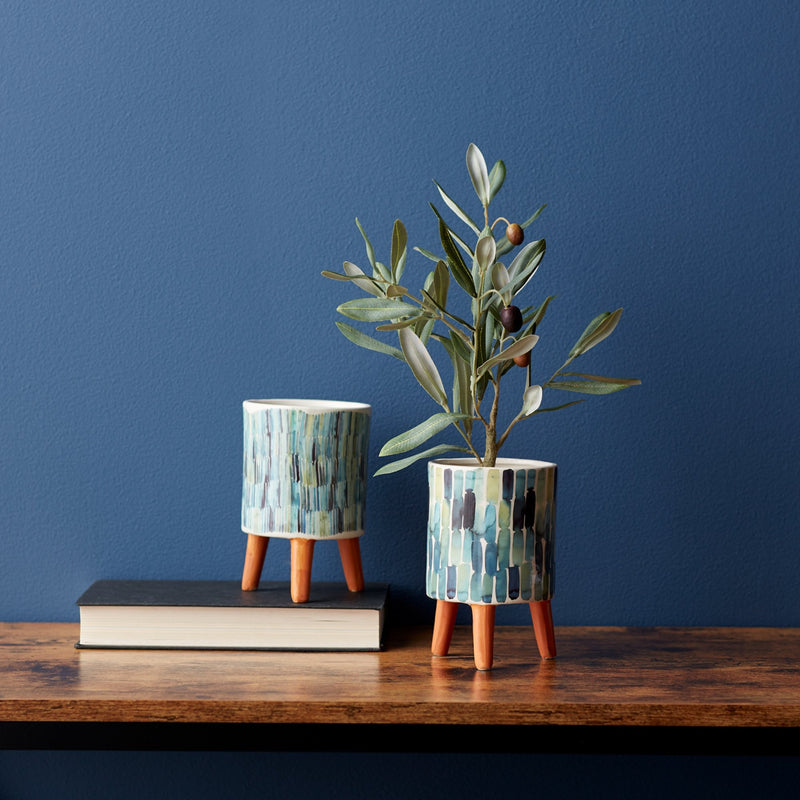 Melrose Watercolor Planter with Terra Cotta Legs Set of 2 Planter, Dolomite