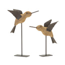 Melrose Natural Fir Wood Bird Figurine with Rustic Metal Accents (Set of 2) Mult