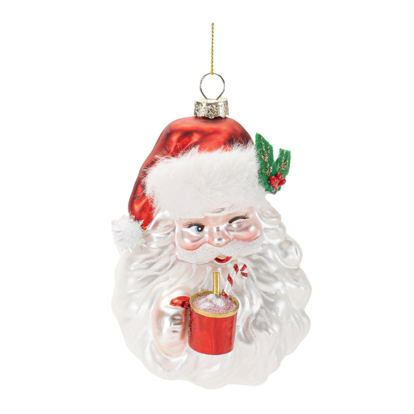 Melrose Glass Santa with Hot Cocoa Ornament (Set of 6)