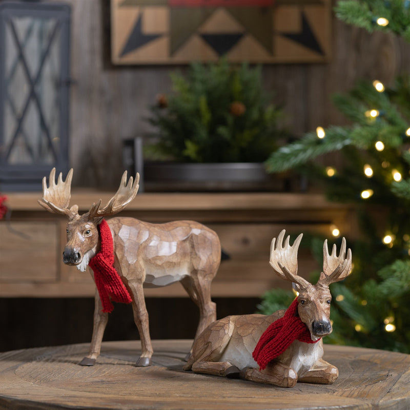 Melrose Carved Winter Moose with Scarf (Set of 2)
