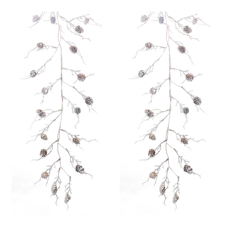 Melrose Flocked Pinecone Twig Garland (Set of 2)