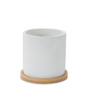 Melrose White Stone Planter with Wood Plate Set of 2 Planter