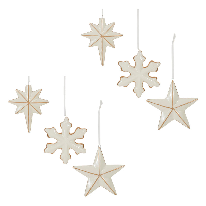 Melrose Ceramic Star and Snowflake Ornament (Set of 6)