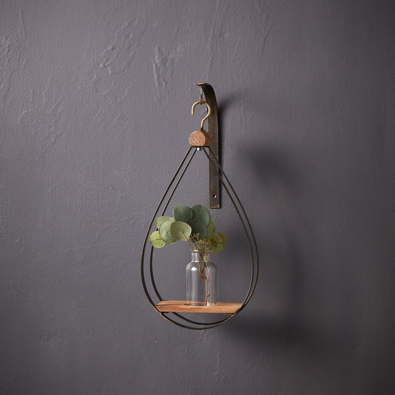 Melrose Hanging Bottle Vase in Teardrop Frame Wall Decor, Rustic, Metal