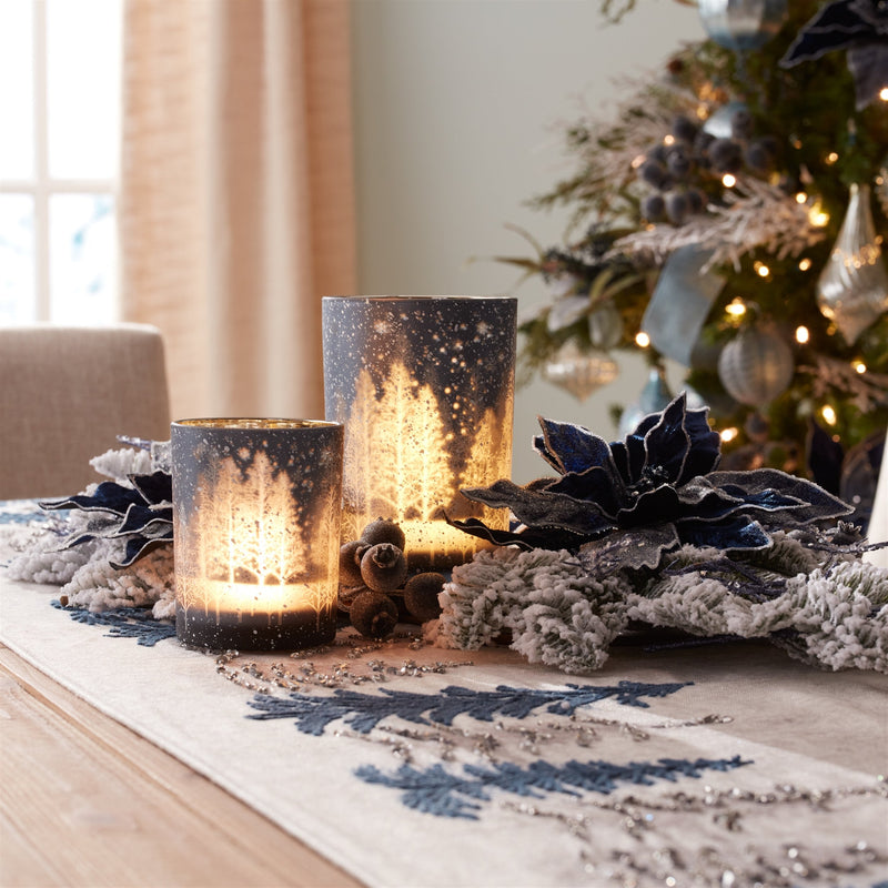 Melrose Navy Pine Tree Glass Candle Holder (Set of 2)