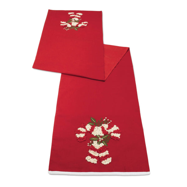 Melrose Embroidered Candy Cane Table Runner 72"L