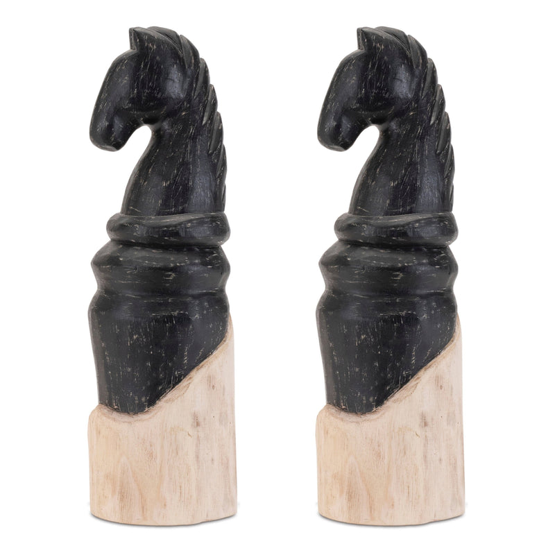 Melrose Mango Wood Knight Chess Piece Sculpture (Set of 2)