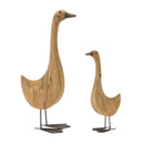 Melrose Natural Fir Wood Goose Figurine with Rustic Metal Accents (Set of 2) Mul