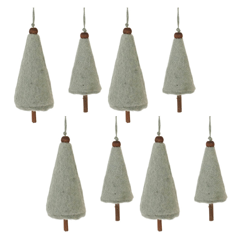 Melrose Felt Wool Pine Tree Ornament (Set of 8)