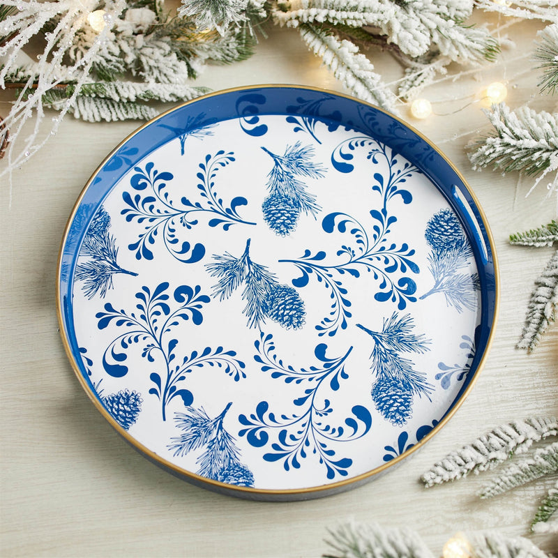 Melrose Round Pine Print Tray 13.5"H