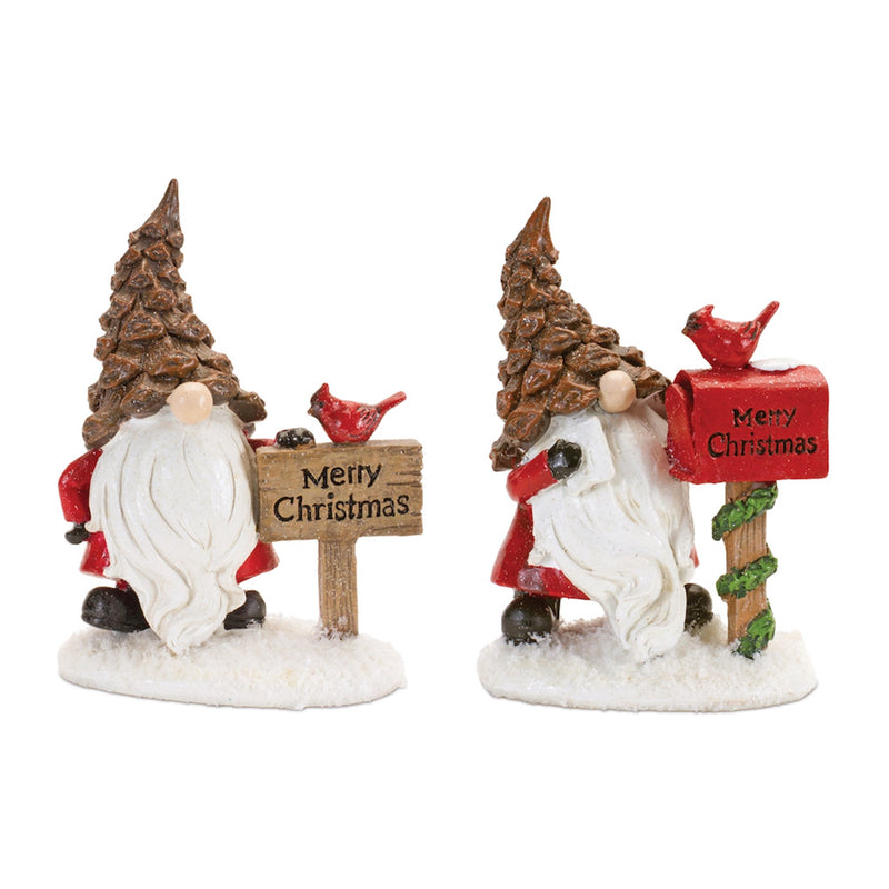 Melrose Pinecone Santa Gnome with Cardinal Bird (Set of 4)
