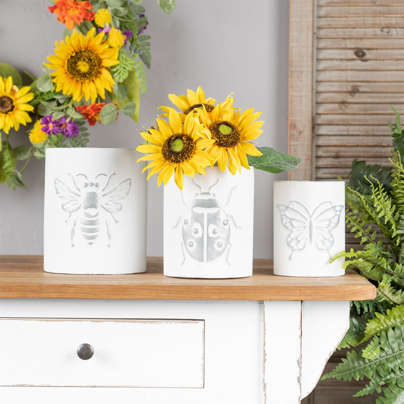 Melrose Brushed Metal Insect Pot Set of 3 Planter