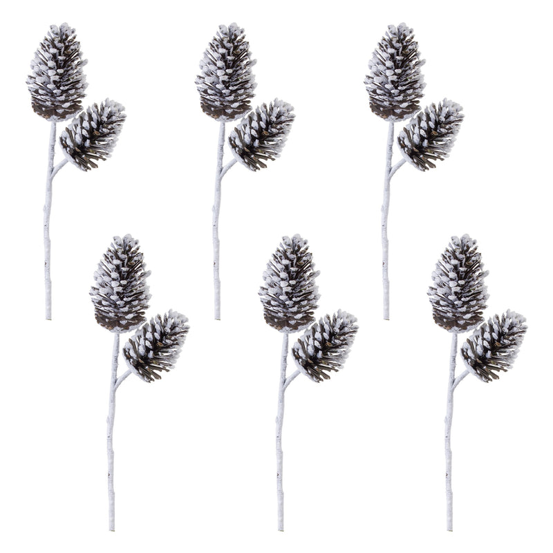 Melrose Flocked Snowy Pine Cone Spray (Set of 6)