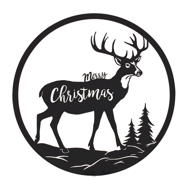 Melrose Cut Metal Merry Christmas Deer Plaque 16"D
