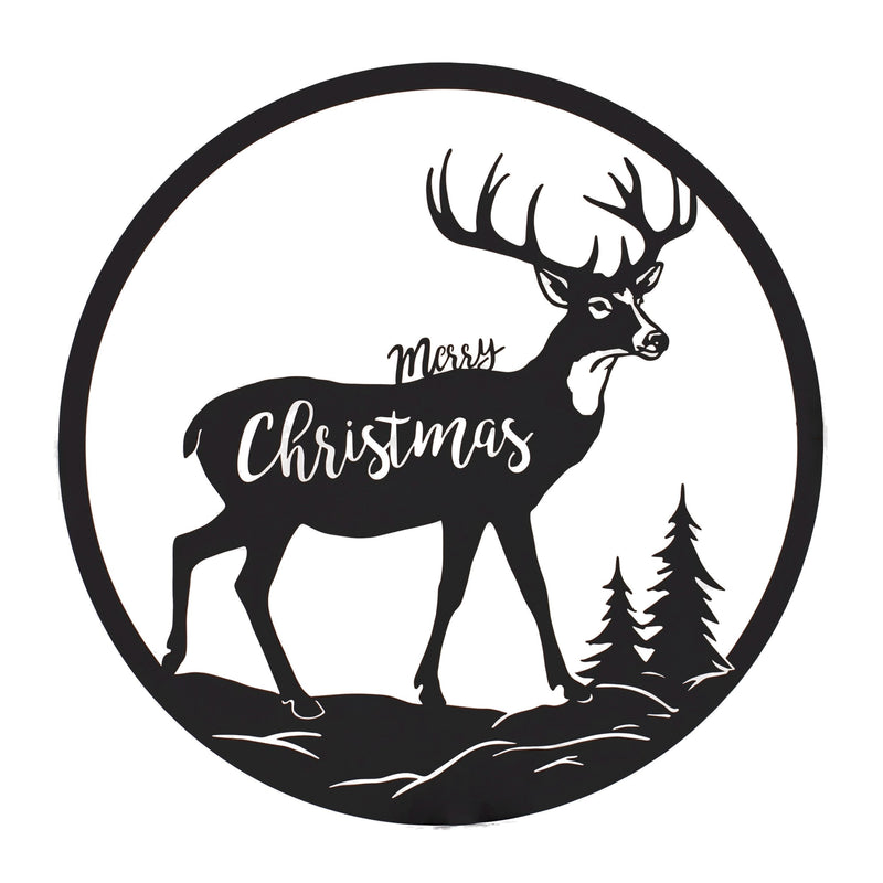 Melrose Cut Metal Merry Christmas Deer Plaque 16"D
