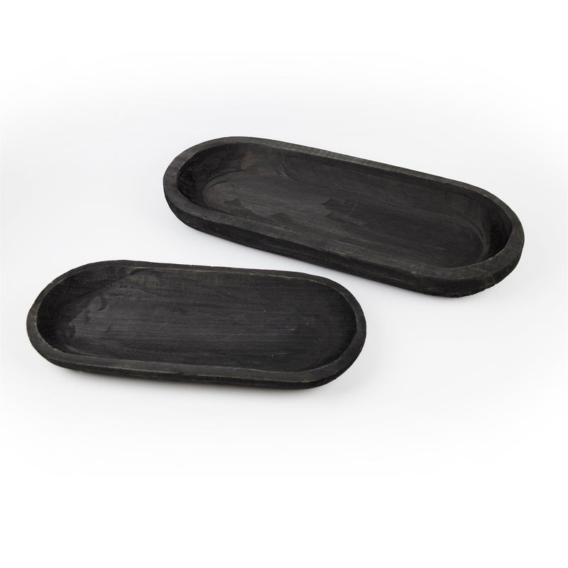 Melrose Wooden Dough Bowl Design Tray (Set of 2)