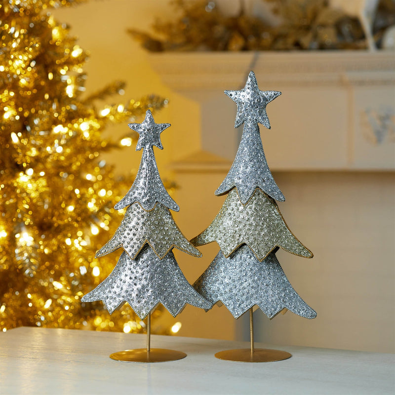 Melrose Jeweled Metal Christmas Tree (Set of 2)