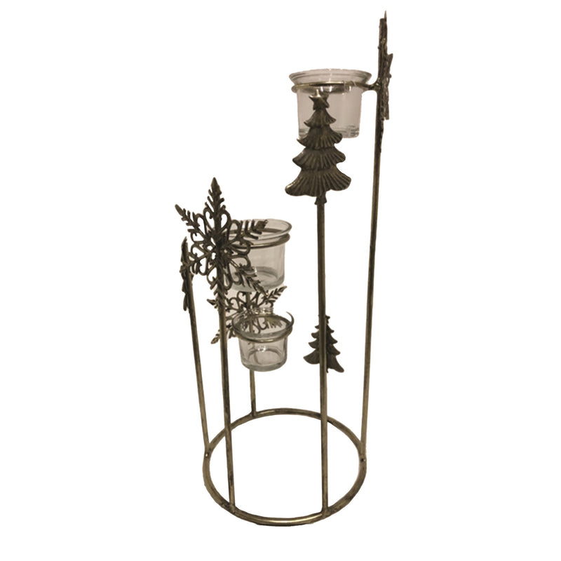 Melrose Metal Winter Triple Votive Holder 15.75"H