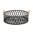 Melrose Round Woven Bamboo Trays with Rattan Handle Accent (Set of 2)