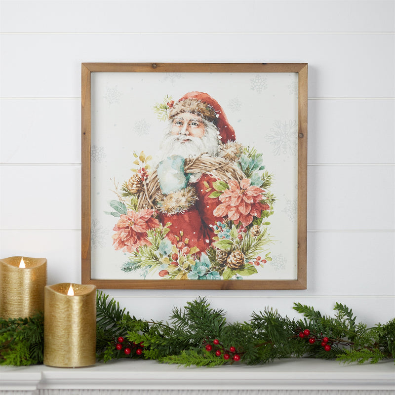 Melrose Framed Winter Florals and Santa Print 16"SQ